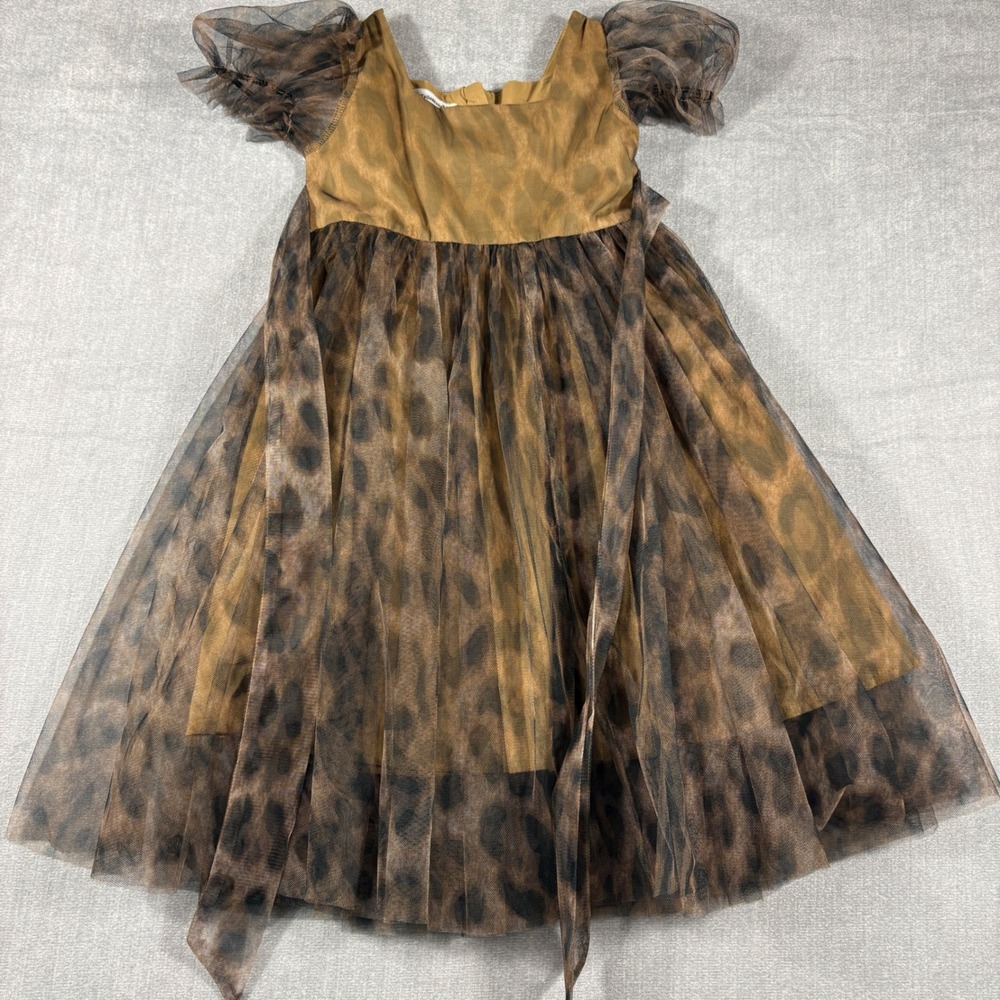 Dolce & Gabbana Girls Leopard Print Tulle Dress Brown Tan Size 110 5 Years